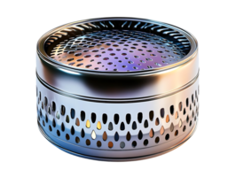 Metal Cylinder with Transparent Background,  Teardrop Holes and a Circular Pattern, Featuring a Silver and Gold Color Scheme. png