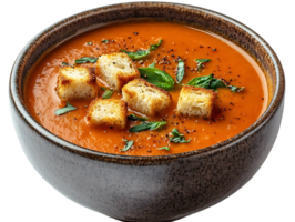 Tomato Soup with Croutons and Basil, a Delicious and Easy Recipe with a Transparent Background png