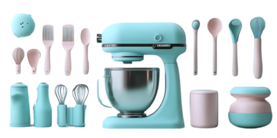 Blue Stand Mixer with Kitchen Utensils on a Transparent Background png