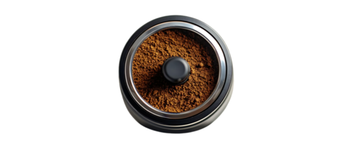 Ground Coffee in a Silver Container with a Transparent Background png