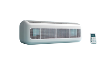 Wall-Mounted Air Conditioner with Transparent Background, Featuring a Remote Control and Modern Design png