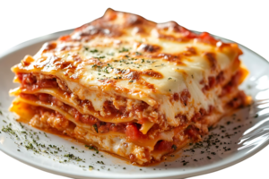 Lasagna with a Cheesy, Gooey, and Perfectly Baked Topping on a Transparent Background png