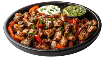 Grilled Chicken Fajita with Red Bell Peppers, Onion, and Cilantro, Served with Sour Cream and Salsa Verde, Perfect for a Delicious Meal. png