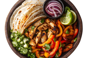 Grilled Chicken Fajitas with Peppers and Onions on a Transparent Background png