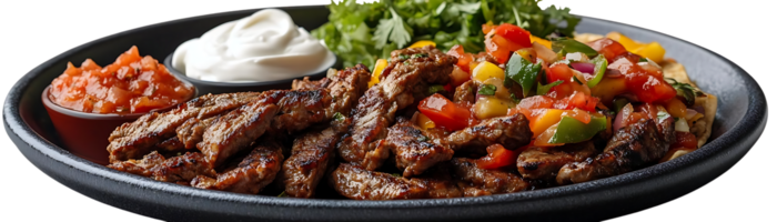 Grilled Steak Fajitas with Pico de Gallo, Sour Cream, and a Transparent Background png