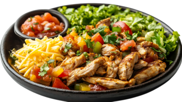 Grilled Chicken Fajita Salad with Tomato Salsa, Shredded Cheese, and a Transparent Background png