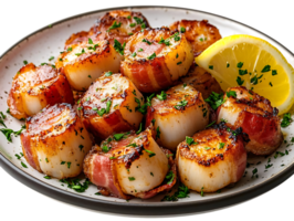 Bacon-Wrapped Scallops with Lemon and Parsley, a Deliciously Crispy and Flavorful Appetizer png