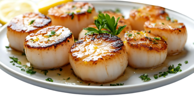 Seared Scallops with Lemon and Parsley, a Delicious and Easy Recipe with a Transparent Background png