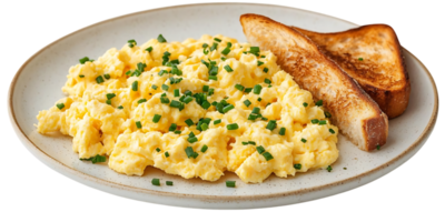 Scrumptious Scrambled Eggs with Crispy Toast and a Hint of Fresh Chives, Transparent Background png