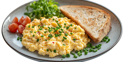 Fluffy Scrambled Eggs with Toast and Salad, a Delicious and Satisfying Breakfast with a Transparent Background png