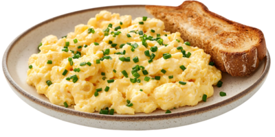 Scrumptious Scrambled Eggs with Toasted Bread and Chives on a Transparent Background png