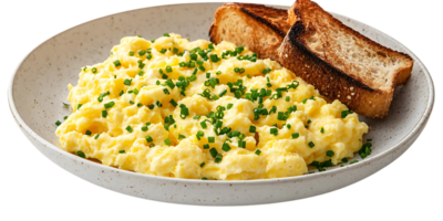 Scrambled Eggs with Toast and Chives - Transparent Background png