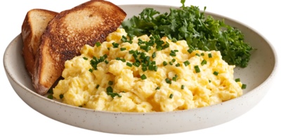 Scrambled Eggs with Toast and Kale, a Delicious and Easy Breakfast Option with a Transparent Background png