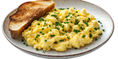 Scrumptious Scrambled Eggs with Toast, a Perfect Breakfast Option with a Transparent Background. png