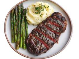 Grilled Steak with Mashed Potatoes and Asparagus, a Delicious and Easy Dinner with a Transparent Background png