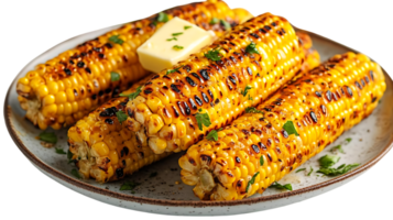 Grilled Corn on the Cob with Butter and Parsley, a Summertime Delight with a Transparent Background png