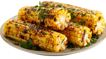 Grilled Corn on the Cob with Parsley, a Delicious and Flavorful Summer Treat with Transparent Background png