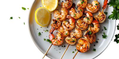 Grilled Shrimp Skewers with Lemon and Parsley, a Delicious and Easy Summer Recipe with Transparent Background png