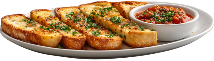 Garlic Bread with Tomato Sauce, a Delicious and Easy Appetizer, Perfect for a Party, Transparent Background png