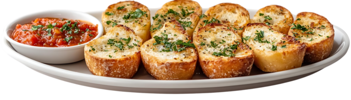Garlic Bread with Tomato Sauce on a Transparent Background, Delicious Appetizer with Italian Flavors png