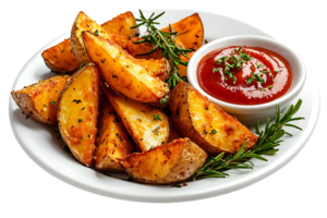 Crispy Potato Wedges with Rosemary and Ketchup on a Transparent Background png