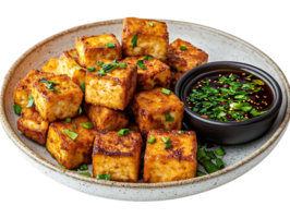 Crispy Tofu with Sweet and Savory Sauce on a Transparent Background png
