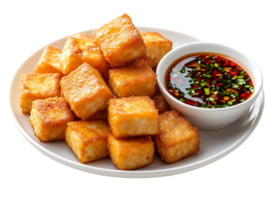 Crispy Fried Tofu with Spicy Dipping Sauce, A Delicious and Easy Vegetarian Appetizer with a Transparent Background png