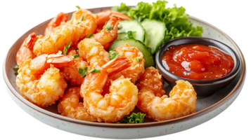 Crispy Fried Shrimp with Spicy Sauce and Cucumber Salad, A Delicious and Easy Appetizer png