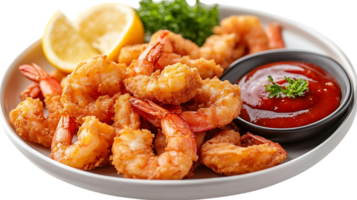 Crispy Fried Shrimp with Lemon and Dipping Sauce, a Delicious and Easy Recipe for a Transparent Background png