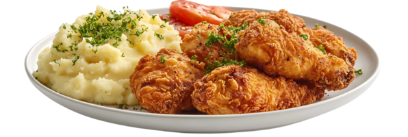 Crispy Fried Chicken with Creamy Mashed Potatoes and a Transparent Background png