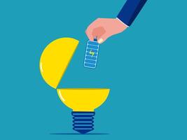 a person is holding a light bulb with a chip inside vector