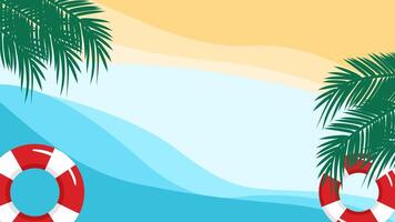 tropical beach background with palm trees and life preserver vector