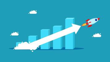 a man is riding on a rocket to the top of a chart vector