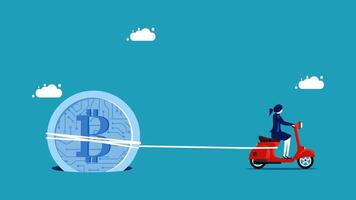 a person on a scooter pulling a bitcoin vector