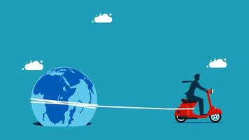 a man on a scooter pulling a globe vector