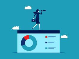 businesswoman looking at a chart with a pie chart vector