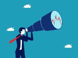 businessman looking through a telescope with a chart on the screen vector