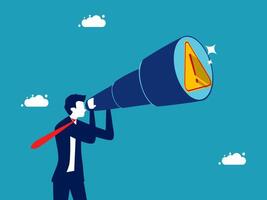 businessman looking through a telescope with a problem vector