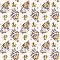 Groovy Disco Ice cream Seamless Pattern Retro Summer repeat background vector