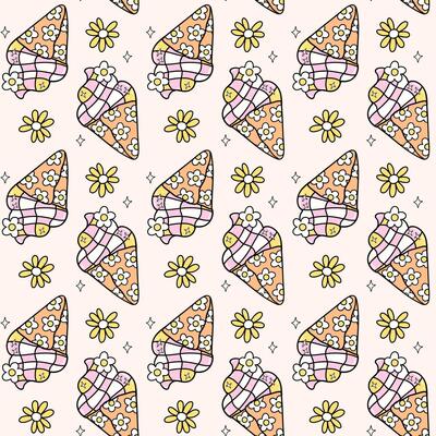 Groovy Disco Ice cream Seamless Pattern Retro Summer repeat background