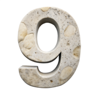 The number nine is made of stone and has a rough texture png