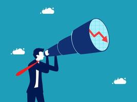 businessman using a megaphone to look at an upward graph vector