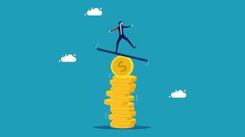 businessman balancing on top of stack of coins vector