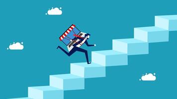 a man is running up a ladder to get to the top of a stairway vector