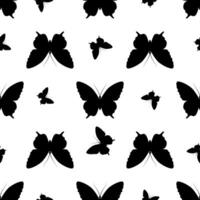 A seamless pattern featuring a black butterfly silhouette against a white background. vector