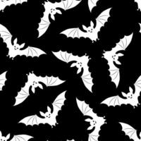 Seamless pattern with white bats on a black background. Halloween Pattern vector