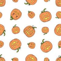 Funny seamless pattern for Halloween on a white background with a pumpkin vector