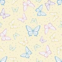 Seamless pattern with delicate butterflies on a yellow background. vector