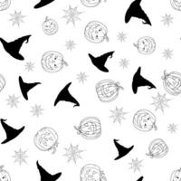 Seamless pattern with white pumpkin, witch hat, spider web on white background vector