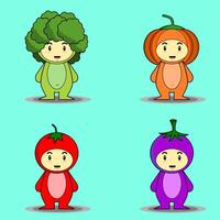 Vegetable Mascot character sets like broccoli, pumpkin, tomato, and eggplant are great for web icons, shirt prints, and so on vector